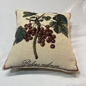 Vintage Needlepoint Currant Berry Pillow - Cream w/ Red Fruit, Zippered 18x18